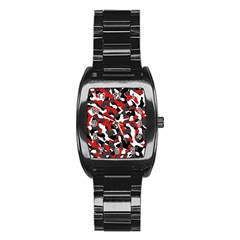 Black Red White Camouflage Pattern Stainless Steel Barrel Watch by SpinnyChairDesigns