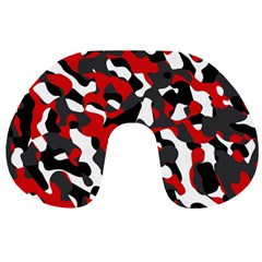 Black Red White Camouflage Pattern Travel Neck Pillow by SpinnyChairDesigns