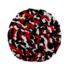 Black Red White Camouflage Pattern Standard 15  Premium Flano Round Cushions by SpinnyChairDesigns