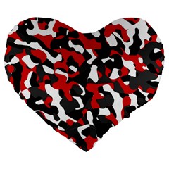 Black Red White Camouflage Pattern Large 19  Premium Flano Heart Shape Cushions by SpinnyChairDesigns