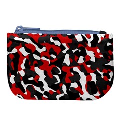 Black Red White Camouflage Pattern Large Coin Purse by SpinnyChairDesigns