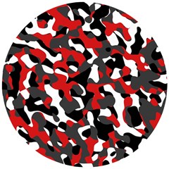 Black Red White Camouflage Pattern Wooden Puzzle Round by SpinnyChairDesigns