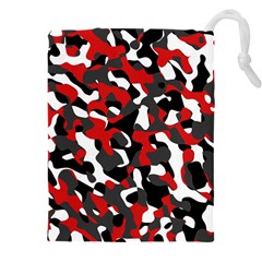 Black Red White Camouflage Pattern Drawstring Pouch (5xl) by SpinnyChairDesigns