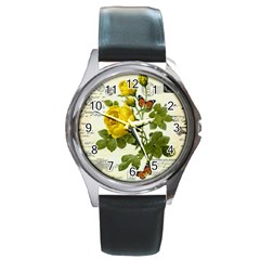 Yellow Roses Round Metal Watch by ibelieveimages