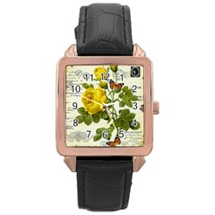 Yellow Roses Rose Gold Leather Watch  by ibelieveimages