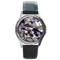 Purple Yellow Marble Round Metal Watch by ibelieveimages