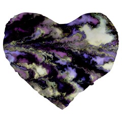 Purple Yellow Marble Large 19  Premium Flano Heart Shape Cushions by ibelieveimages