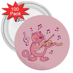 Cat With Violin 3  Buttons (100 Pack)  by sifis