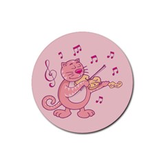 Cat With Violin Rubber Round Coaster (4 Pack)  by sifis