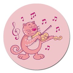 Cat With Violin Magnet 5  (round) by sifis