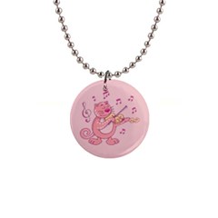 Cat With Violin 1  Button Necklace by sifis