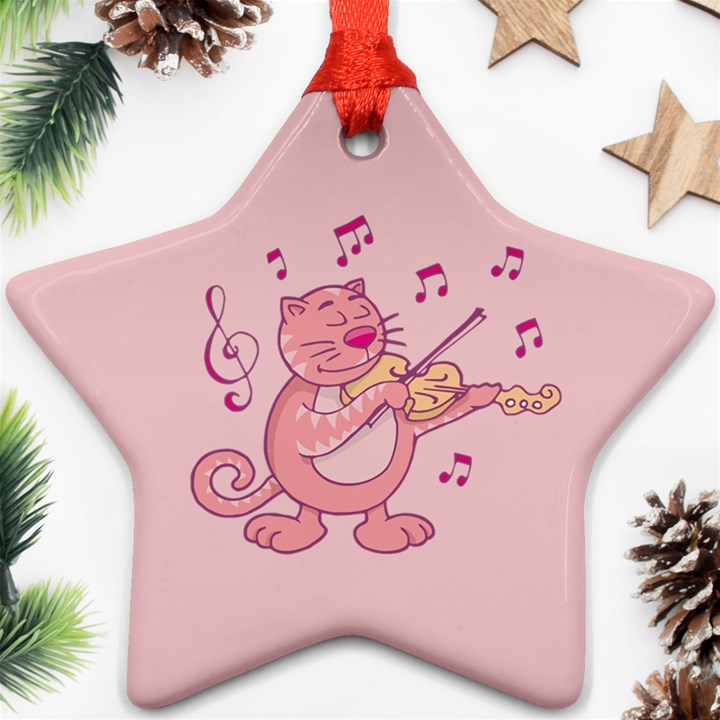 Cat With Violin Star Ornament (Two Sides)