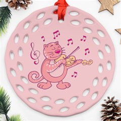 Cat With Violin Ornament (round Filigree) by sifis