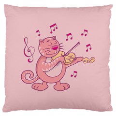 Cat With Violin Large Cushion Case (one Side) by sifis