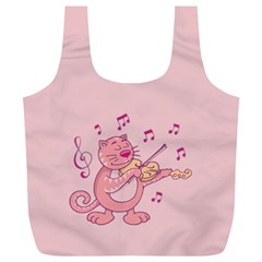 Cat With Violin Full Print Recycle Bag (xl) by sifis