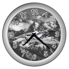 Black And White Andes Mountains Aerial View, Chile Wall Clock (silver) by dflcprintsclothing