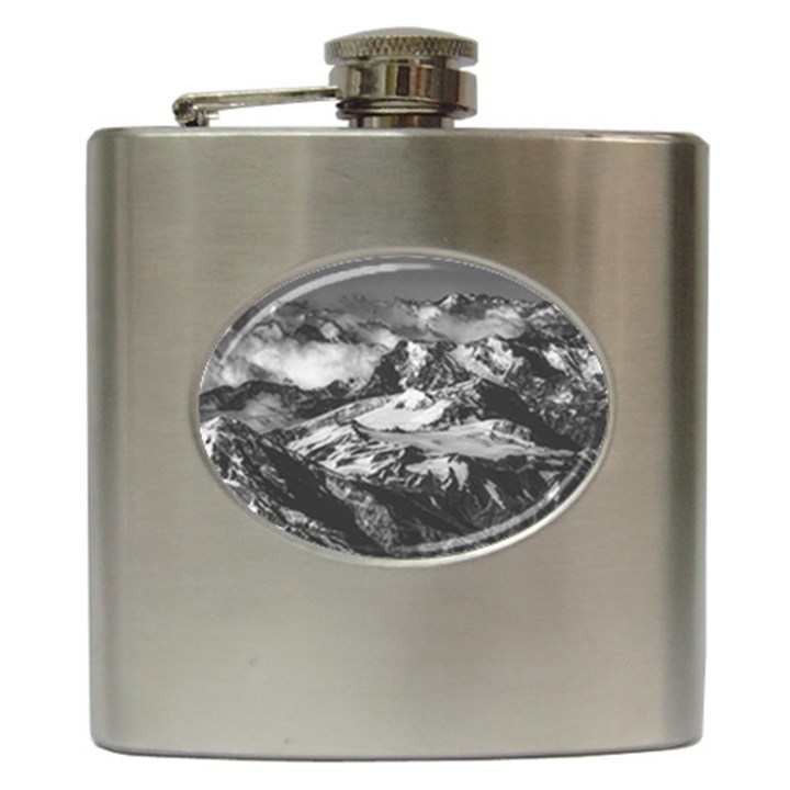 Black And White Andes Mountains Aerial View, Chile Hip Flask (6 oz)