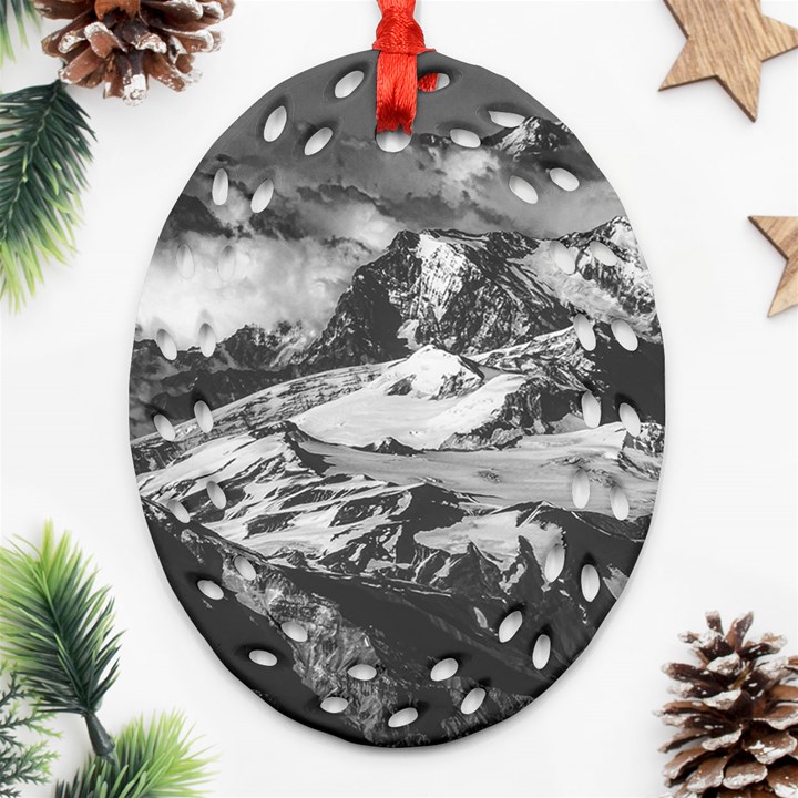 Black And White Andes Mountains Aerial View, Chile Ornament (Oval Filigree)