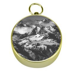 Black And White Andes Mountains Aerial View, Chile Gold Compasses by dflcprintsclothing