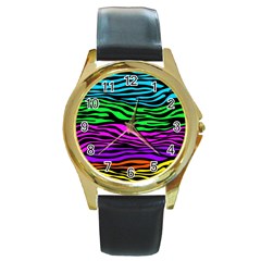 Colorful Zebra Round Gold Metal Watch by Angelandspot