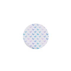 Light Blue Pink Butterflies Pattern 1  Mini Buttons by SpinnyChairDesigns