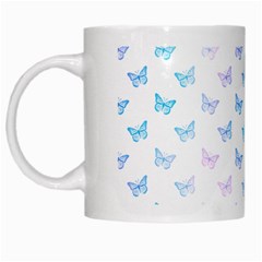 Light Blue Pink Butterflies Pattern White Mugs by SpinnyChairDesigns