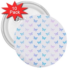 Light Blue Pink Butterflies Pattern 3  Buttons (10 Pack)  by SpinnyChairDesigns