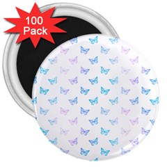 Light Blue Pink Butterflies Pattern 3  Magnets (100 Pack) by SpinnyChairDesigns