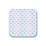 Light Blue Pink Butterflies Pattern Rubber Coaster (Square)  Front