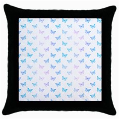 Light Blue Pink Butterflies Pattern Throw Pillow Case (black) by SpinnyChairDesigns