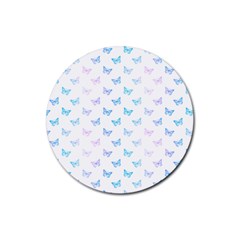 Light Blue Pink Butterflies Pattern Rubber Round Coaster (4 Pack) 