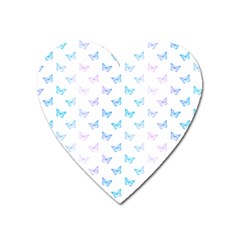 Light Blue Pink Butterflies Pattern Heart Magnet by SpinnyChairDesigns