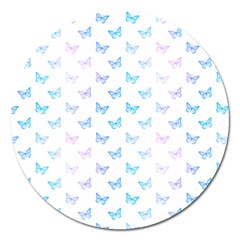 Light Blue Pink Butterflies Pattern Magnet 5  (round) by SpinnyChairDesigns