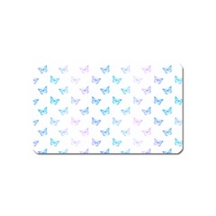 Light Blue Pink Butterflies Pattern Magnet (name Card) by SpinnyChairDesigns