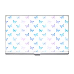 Light Blue Pink Butterflies Pattern Business Card Holder by SpinnyChairDesigns