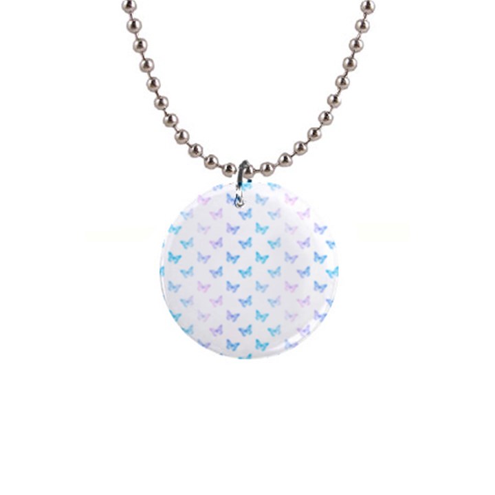 Light Blue Pink Butterflies Pattern 1  Button Necklace