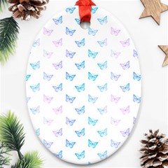 Light Blue Pink Butterflies Pattern Oval Ornament (two Sides) by SpinnyChairDesigns