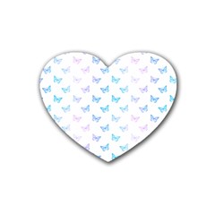 Light Blue Pink Butterflies Pattern Heart Coaster (4 Pack)  by SpinnyChairDesigns