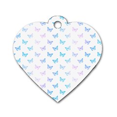 Light Blue Pink Butterflies Pattern Dog Tag Heart (one Side) by SpinnyChairDesigns