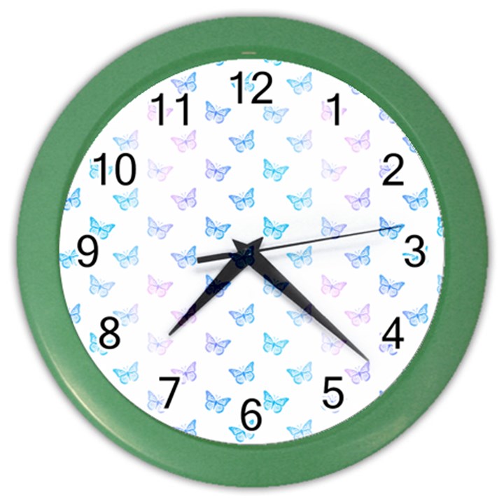 Light Blue Pink Butterflies Pattern Color Wall Clock