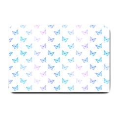 Light Blue Pink Butterflies Pattern Small Doormat  by SpinnyChairDesigns