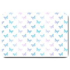 Light Blue Pink Butterflies Pattern Large Doormat  by SpinnyChairDesigns