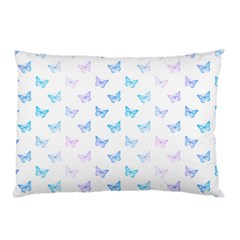 Light Blue Pink Butterflies Pattern Pillow Case by SpinnyChairDesigns