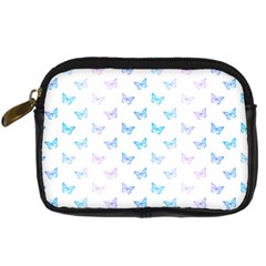 Light Blue Pink Butterflies Pattern Digital Camera Leather Case by SpinnyChairDesigns