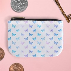 Light Blue Pink Butterflies Pattern Mini Coin Purse by SpinnyChairDesigns