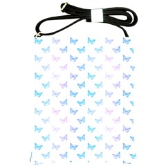 Light Blue Pink Butterflies Pattern Shoulder Sling Bag by SpinnyChairDesigns