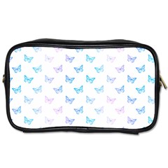 Light Blue Pink Butterflies Pattern Toiletries Bag (two Sides) by SpinnyChairDesigns