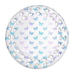 Light Blue Pink Butterflies Pattern Ornament (round Filigree) by SpinnyChairDesigns