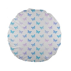 Light Blue Pink Butterflies Pattern Standard 15  Premium Round Cushions by SpinnyChairDesigns