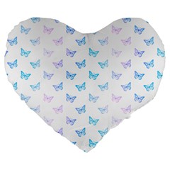 Light Blue Pink Butterflies Pattern Large 19  Premium Heart Shape Cushions by SpinnyChairDesigns